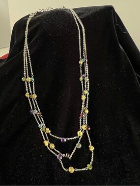 Brighton 16-18” 3 Strand Silver Plated Necklace with Multicolor Beads EUC